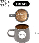 Moritz & Moritz SOLID Vajilla para 6 personas de gres de 24 piezas - Vajilla para 6 personas compuesta por 6 platos llanos, 6 platos pequeños, 6 platos llanos y 6 tazas con asas