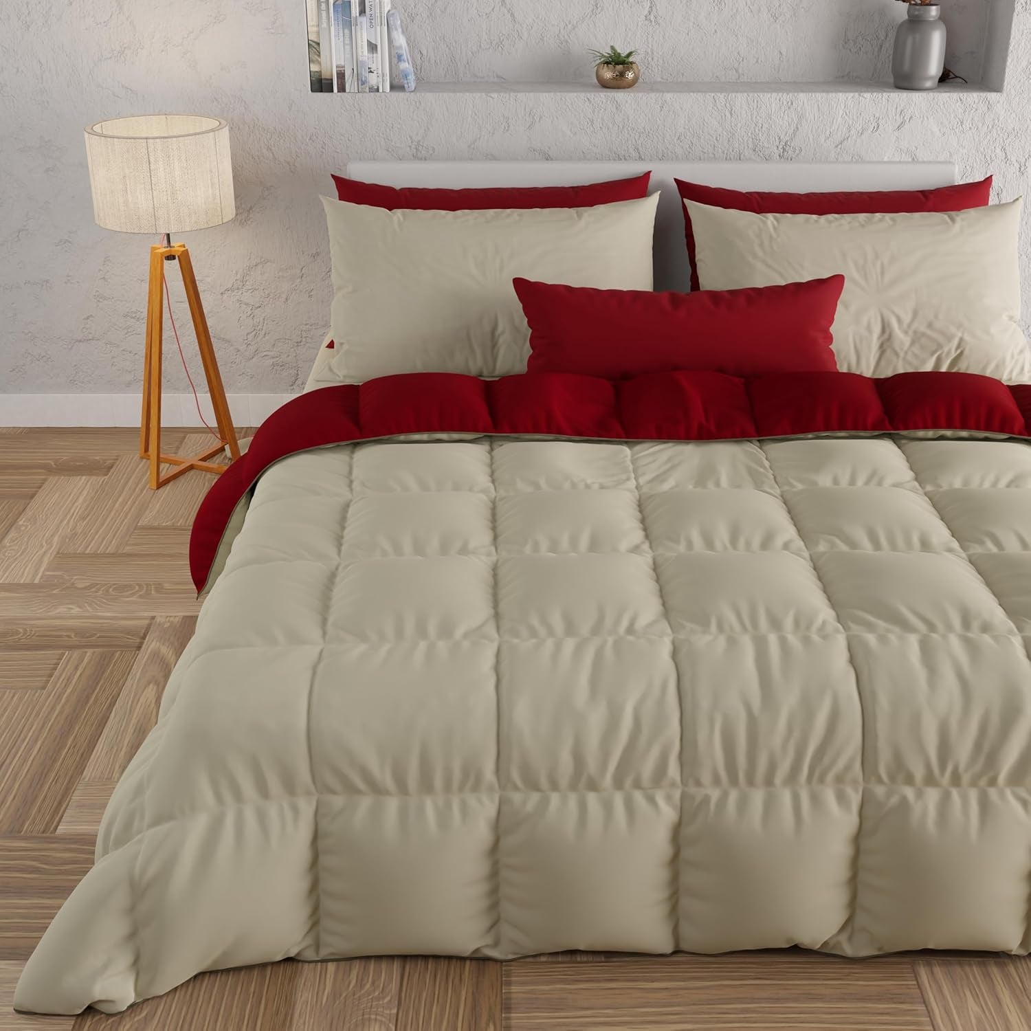 PETTI Artigiani Italiani - Edredón de invierno para cama de matrimonio, maxi, monocromático, doble cara, blanco, gris, 100% Made in Italy Edredones y edredones Naty Shop Burdeos taupe Una Piazza E Mezza