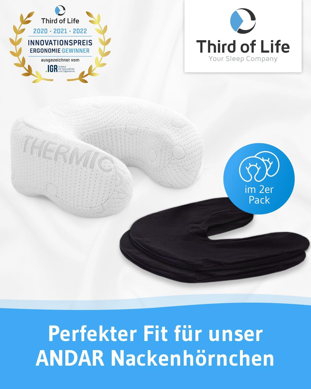 Juego de 2 Fundas de Almohada con Cremallera Almohadas Ortopédicas Cervicales Certificadas Oeko-Tex Negro Paquete Doble Perfecto para Almohadas de Cuello ANDAR Algodón Maco (Jersey Doble) No necesita planchado y apto para secadora Naty Shop