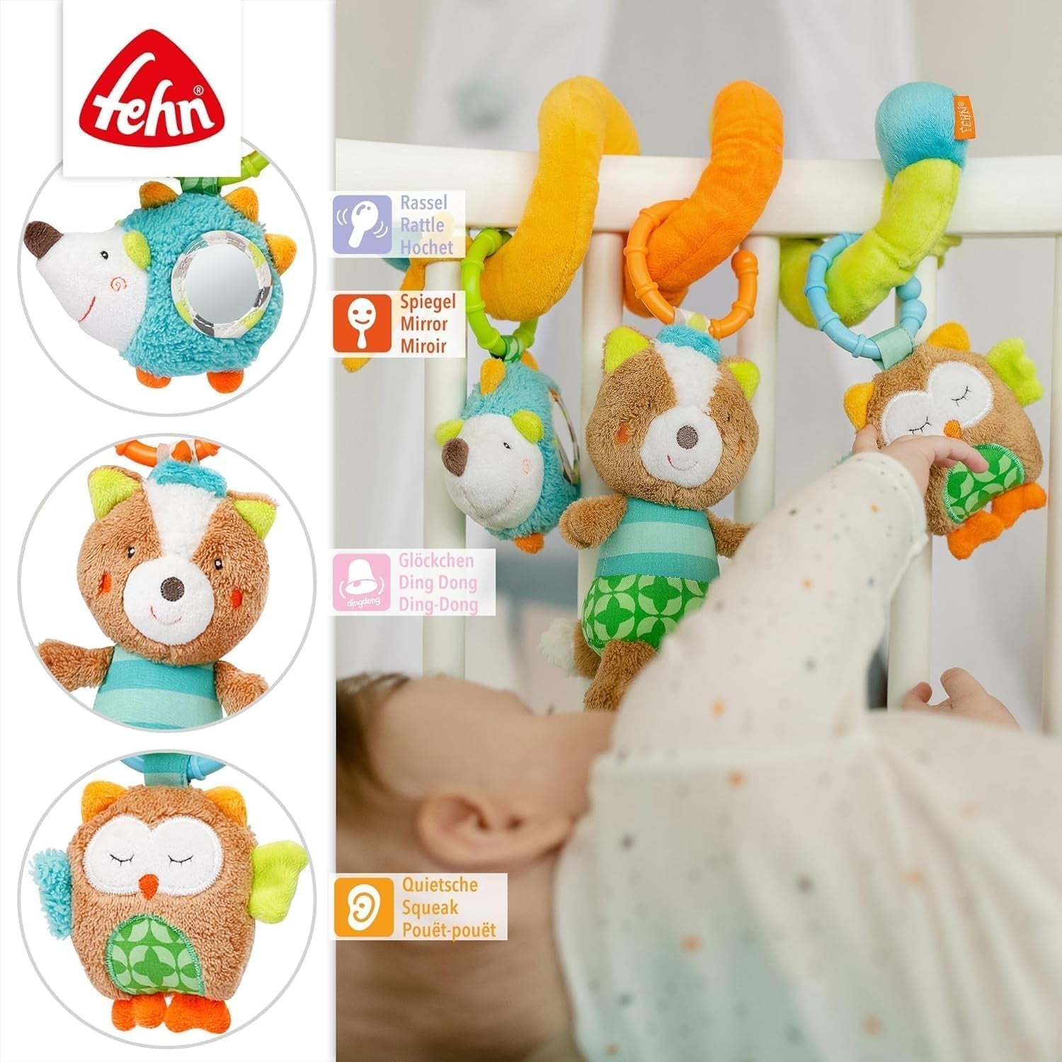 Fehn Activity Spiral Sleeping Forest - juguete para cochecito con tacto y sujeción - juguete para cuna, parque, cochecito y silla de coche - juguete de actividad motora para bebés y niños pequeños a partir de 0 meses Baby Toys Naty Shop