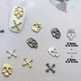 120 Uds. Conjunto de decoraciones para decoración de uñas con calavera cruzada, dijes para decoración de uñas de Metal dorado y plateado, joyería Punk de aleación para decoración de uñas, accesorios de piedras brillantes