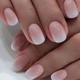 Juego de Uñas Postizas Adhesivas - Uñas Postizas Francesas - 24 Piezas Diseño Cuadrado Corto Blanco Rosa Degradado Uñas Artificiales Manicura Bailarina (Degradado Rosa Corto)