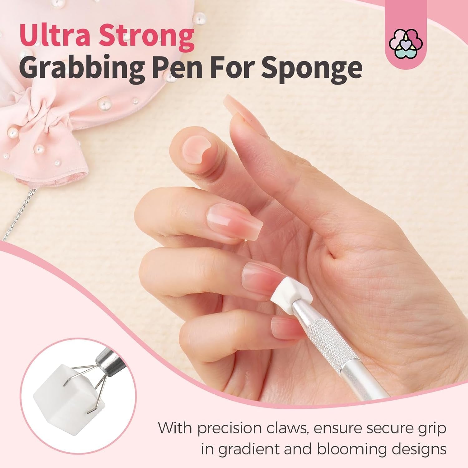 125 Nail Art Schwämme y 4 Krallen Nail Sponge Metallgreifer para Ombre y gradiente Nageldesign, Nagelkunst-Schwamm Pinsel, Maniküre Zubehör para Nägel, Nail Art Schwämme para Babyboomer Effekte DIY