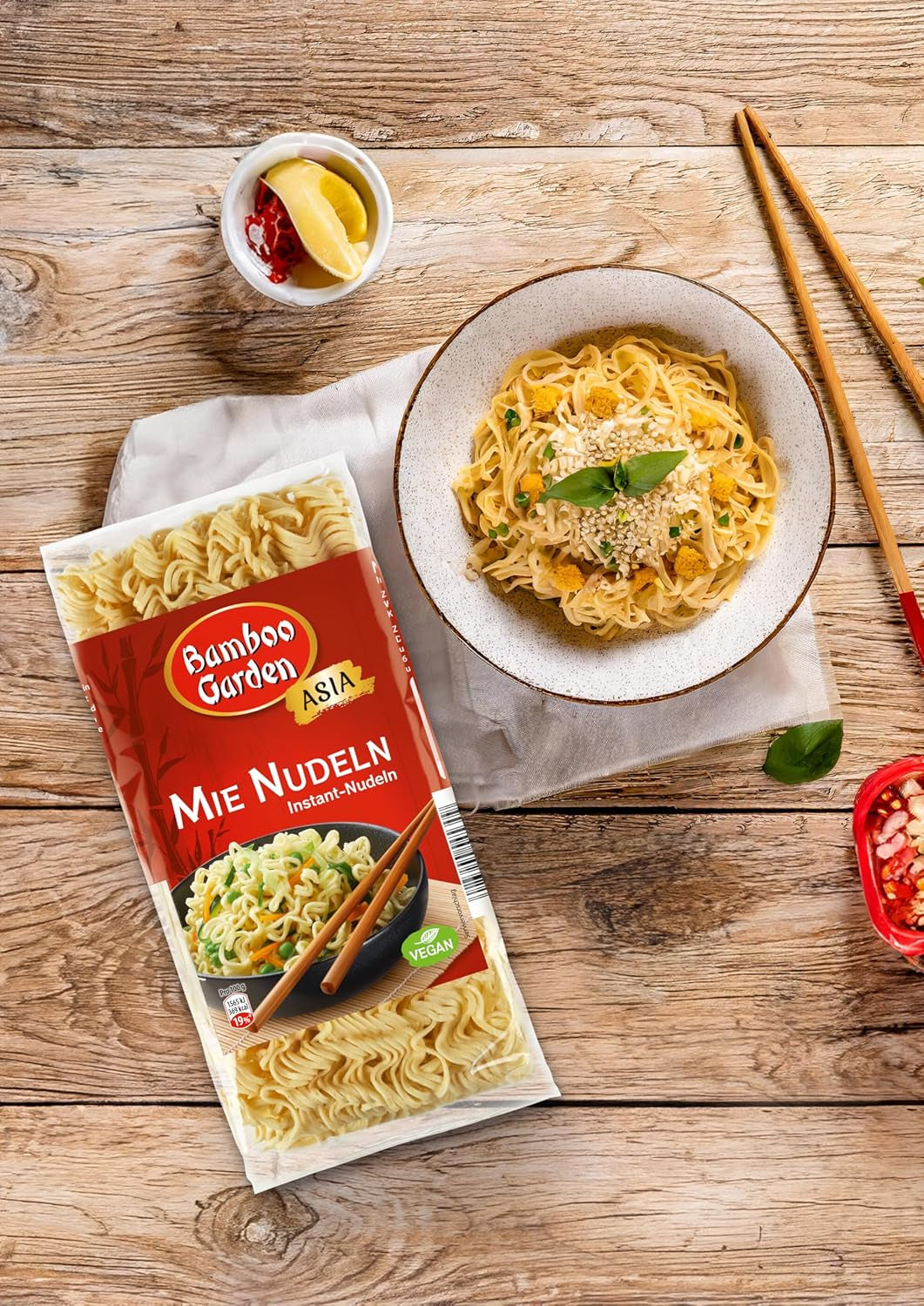 Jardín de Bambú - Fideos Mie | Fideos instantáneos para la cocina asiática | Ideal para platos al wok o sopas Veganos | bolsa de 250g