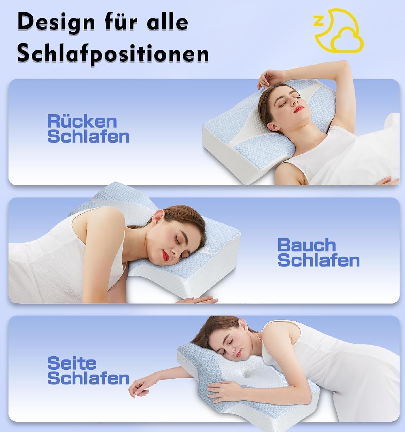 Almohada cervical de espuma viscoelástica Almohada ortopédica ergonómica para el dolor de cuello y hombros - Almohada refrescante para dormir de lado, boca arriba y boca abajo con soporte para el cuello Almohadas ortopédicas cervicales Naty Shop