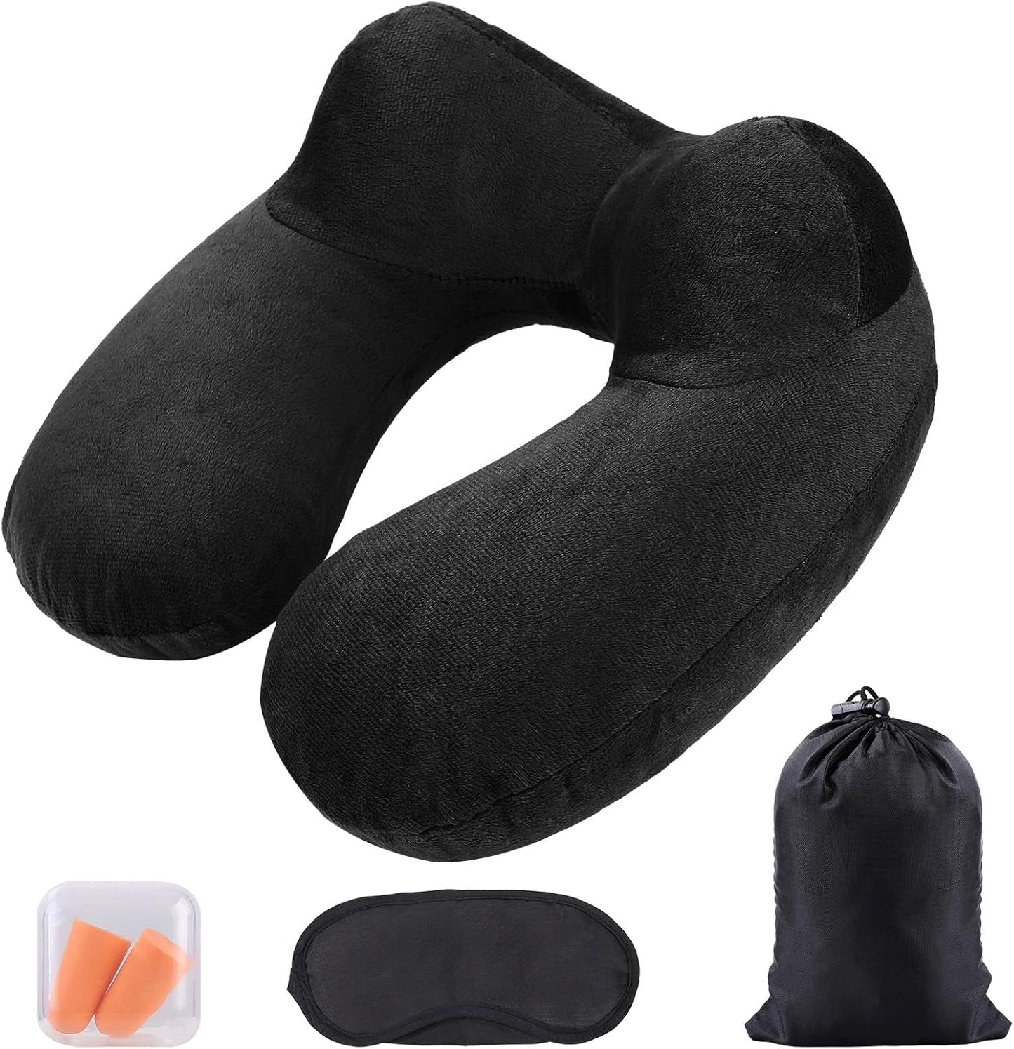 Aiqinu Almohada Inflable para el Cuello Almohada de Viaje, Almohada Inflable compacta de Cuello rápido con Funda de Almohada Lavable para Viajes en Coche, avión, Tren, Oficina, Almohadas de Viaje Familiar Naty Shop Negro