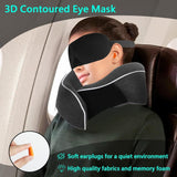 KILDOWS Almohada Cervical para Avión, Almohada de Viaje Viscoelástica, Almohada de Viaje para Avión con Antifaz y Tapones para los Oídos, Almohada Ortopédica para el Cuello, Ideal para Viajar en Avión, Coche, Tren Almohadas Ortopédicas Cervicales Naty Shop