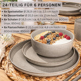 SÄNGER El Cairo Arcilla | Juego de Vajilla de 24 Piezas, Juego de Vajilla de Gres para 6, 6 Platos, 6 Platos de Postre, 6 Tazones para Pasta, 6 Tazones para Servir, Juego de Vajilla Gris | LA COLECCIÓN DE VALOR