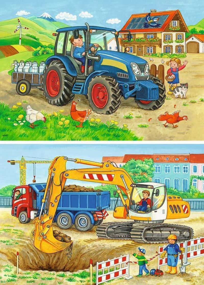 Ravensburger Puzzle para niños - 07616 Obra y granja - Puzzle para niños a partir de 3 años, con 2X12 piezas Puzzle Naty Shop