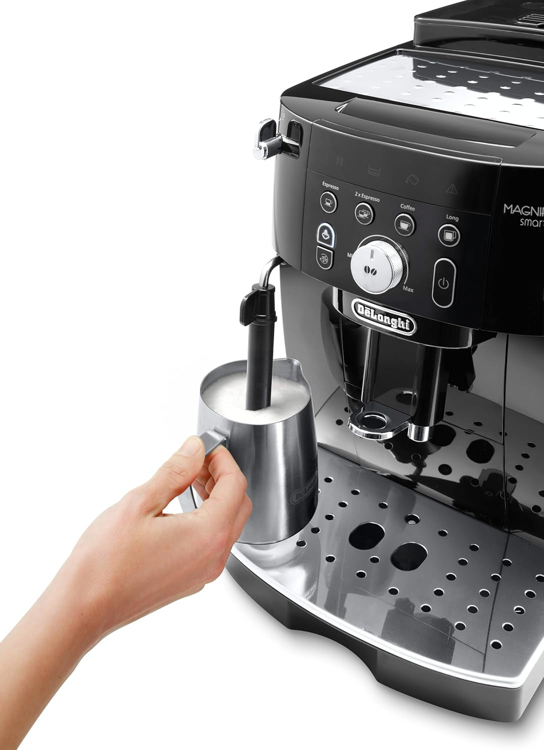 De'Longhi Magnifica S Smart ECAM 230.13.B Cafetera espresso totalmente automática con espumador de leche para capuchino, espresso, café y café largo, botones de selección directa y mando giratorio, función 2 tazas, negra