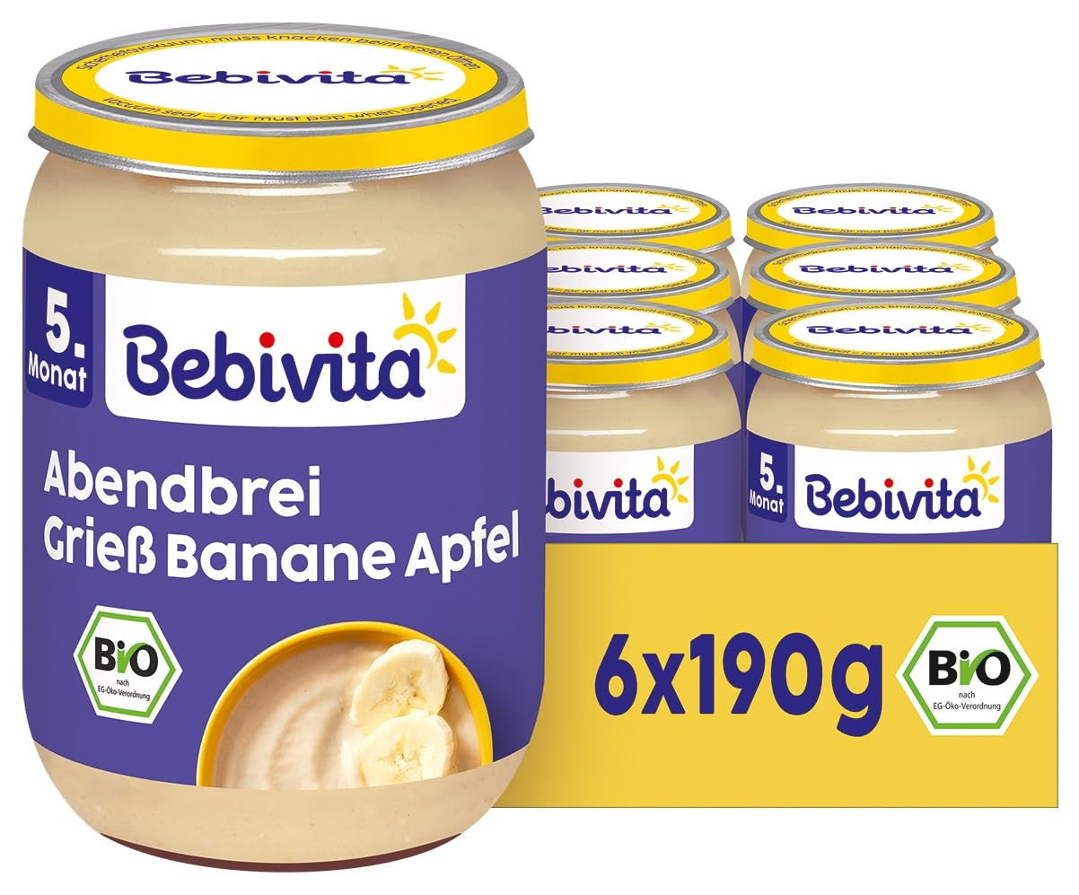 Gachas de sémola, plátano y manzana, 190 g, paquete de 6 (6x190 g)