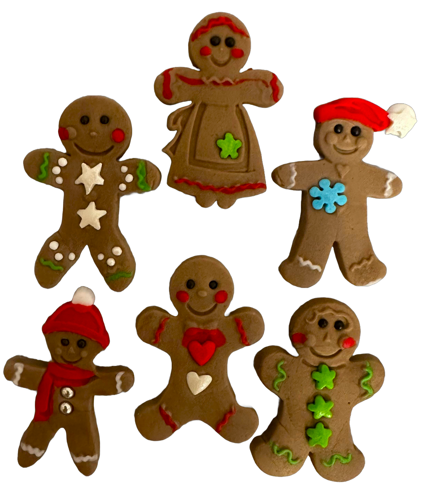 Set de 6 adornos comestibles de azúcar, Pan de jengibre - Decoraciones navideñas en pasta de azúcar Nati Shop