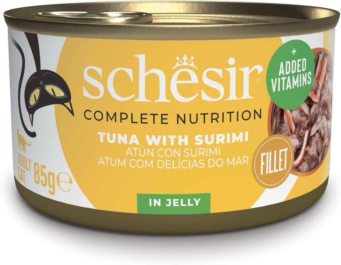 Surimi de atún en gelatina, comida húmeda para gatos, enlatada, 100% natural, con vitaminas añadidas, 12 x 85 g