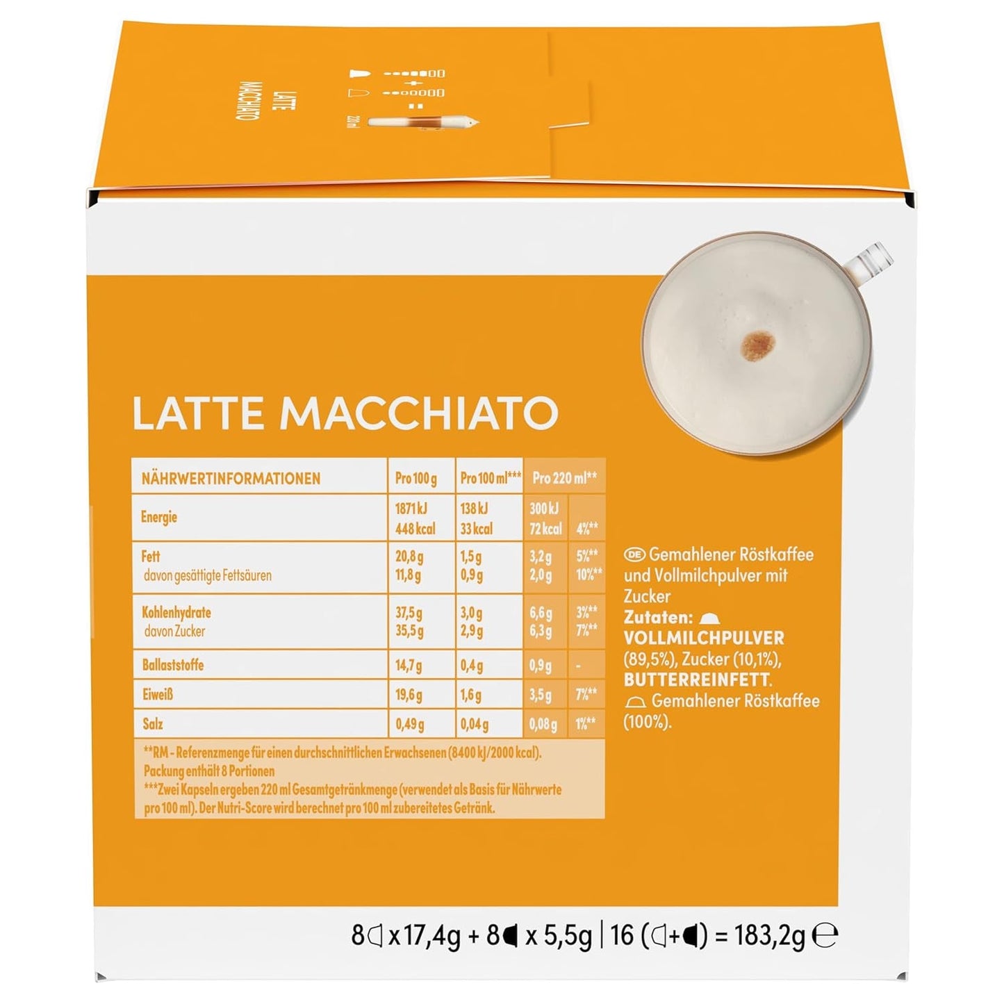 NESCAFÉ DOLCE GUSTO Latte Macchiato Kaffeekapseln Paquete de 6 (6 x 16 Kapseln)