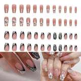 Uñas artificiales con purpurina Natural, prensa corta sobre uñas acrílicas autoadhesivas con purpurina para mujeres y niñas, accesorios para decoración de uñas, 48 ​​Uds.