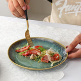 Henten Home Platos especiales de gres, cuencos para aperitivos y salsas - 20x17 cm para 4 personas, platos de desayuno de porcelana - diseño moderno en verde