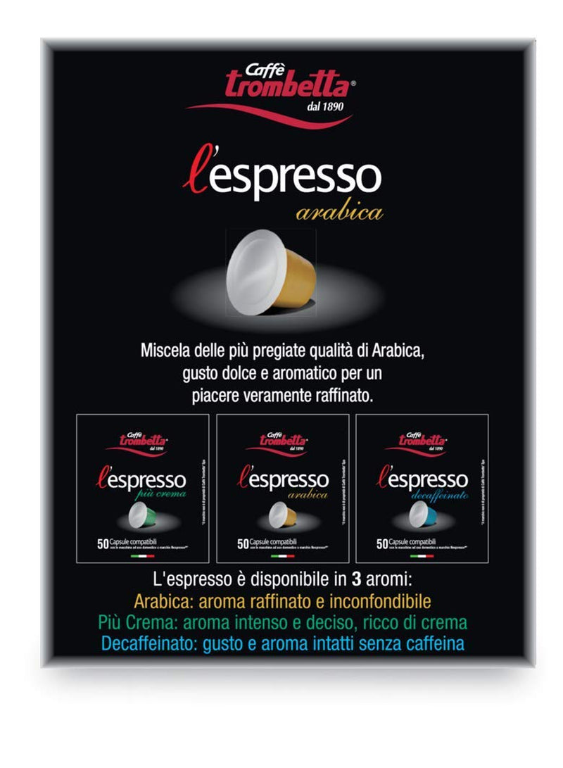 Caffè TROMBETTA L'Espresso, Italian Kaffee Nespresso compatible Kapseln. Aus 100% Arábica con einem vollmundigen und körperreichen - 50 Kapseln, 50 Stück (paquete de 1)
