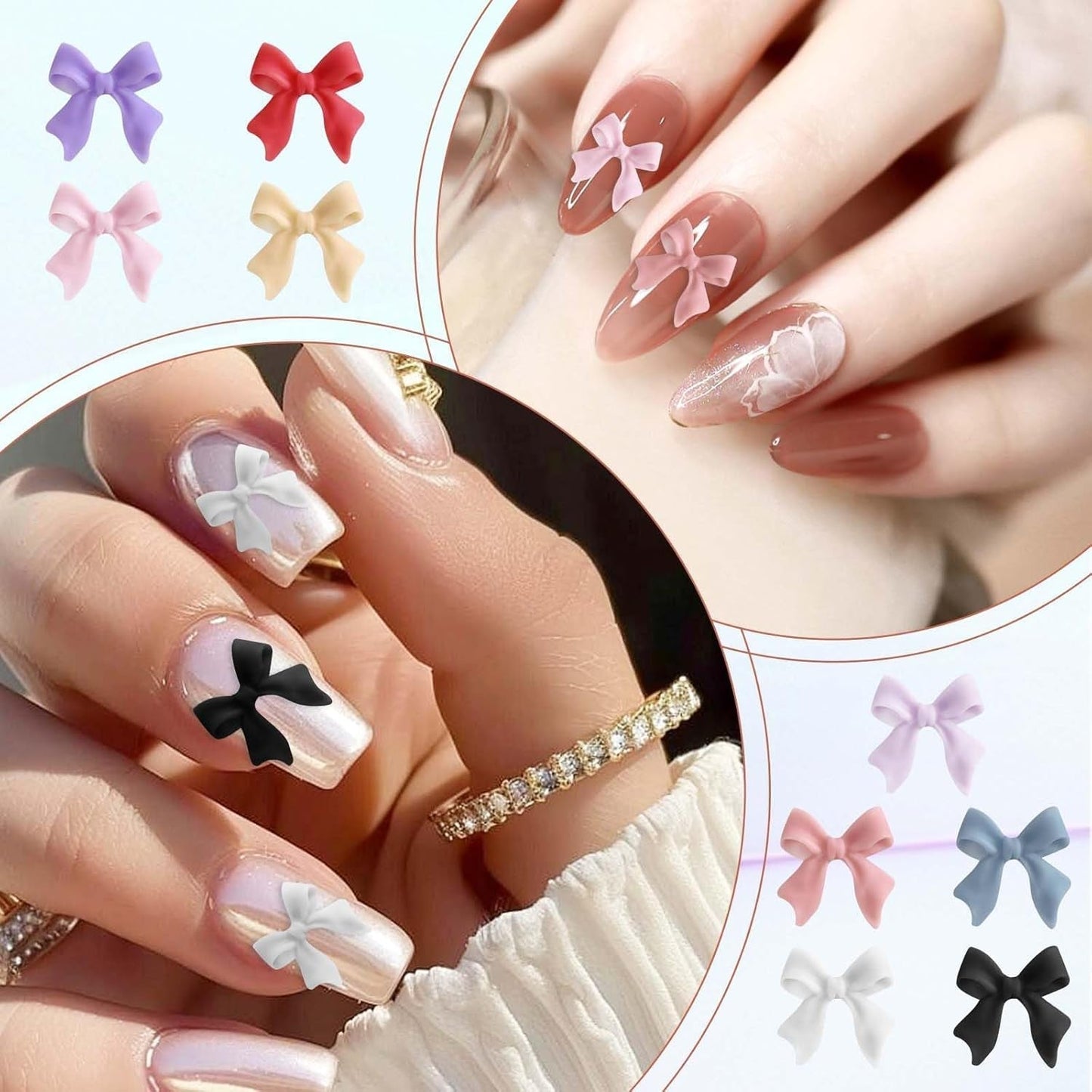 100 piezas Juegos de decoraciones de uñas 3D Schleifen Nagelanhänger Nagelkunst Dekorationen Schleife Für Acrylnägel, Süße Kawaii-Schleifenanhänger, Hübsche Nagel-Schleifenanhänger-Dekoration