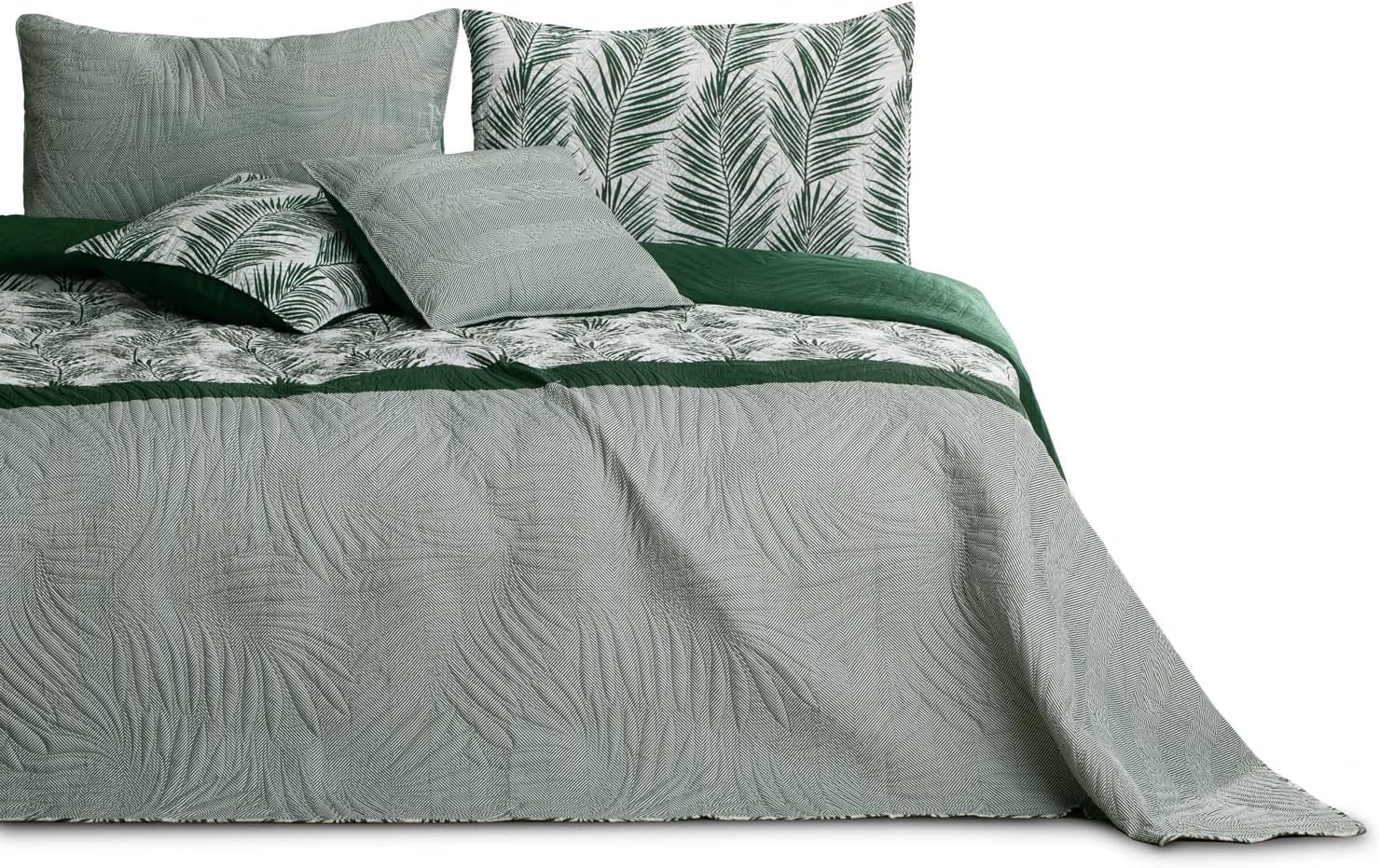 Ameliahome Colcha Colcha 170X210 Cm Colcha De Doble Cara De Fácil Cuidado Estampado De Plantas Verde Blanco Tropical Bonaire Camas y Mantas Besuche den AmeliaHome-Store Tropical Bonaire Verde Blanco 170 X 210