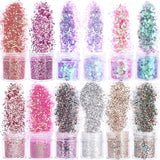 HOWAF 12 cajas de purpurina para uñas, cepillo para el rostro y el cuerpo, maquillaje con purpurina, purpurina para uñas, ojos, labios, pelo, decoración corporal, Halloween, Navidad, festivales, disfraces, accesorios de maquillaje