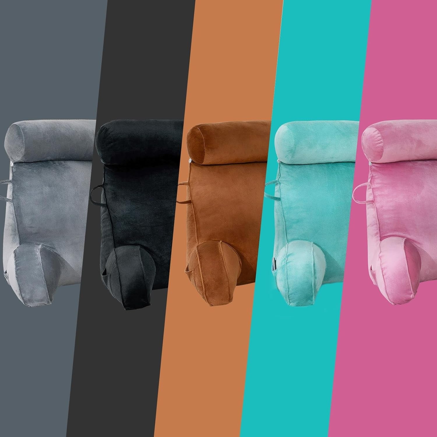 Almohada de lectura XL para cama y sofá con rollo para el cuello desmontable, almohada de espalda ideal para adultos con espuma viscoelástica para leer cómodamente, trabajar, jugar, mirar televisión, relajarse (rosa)