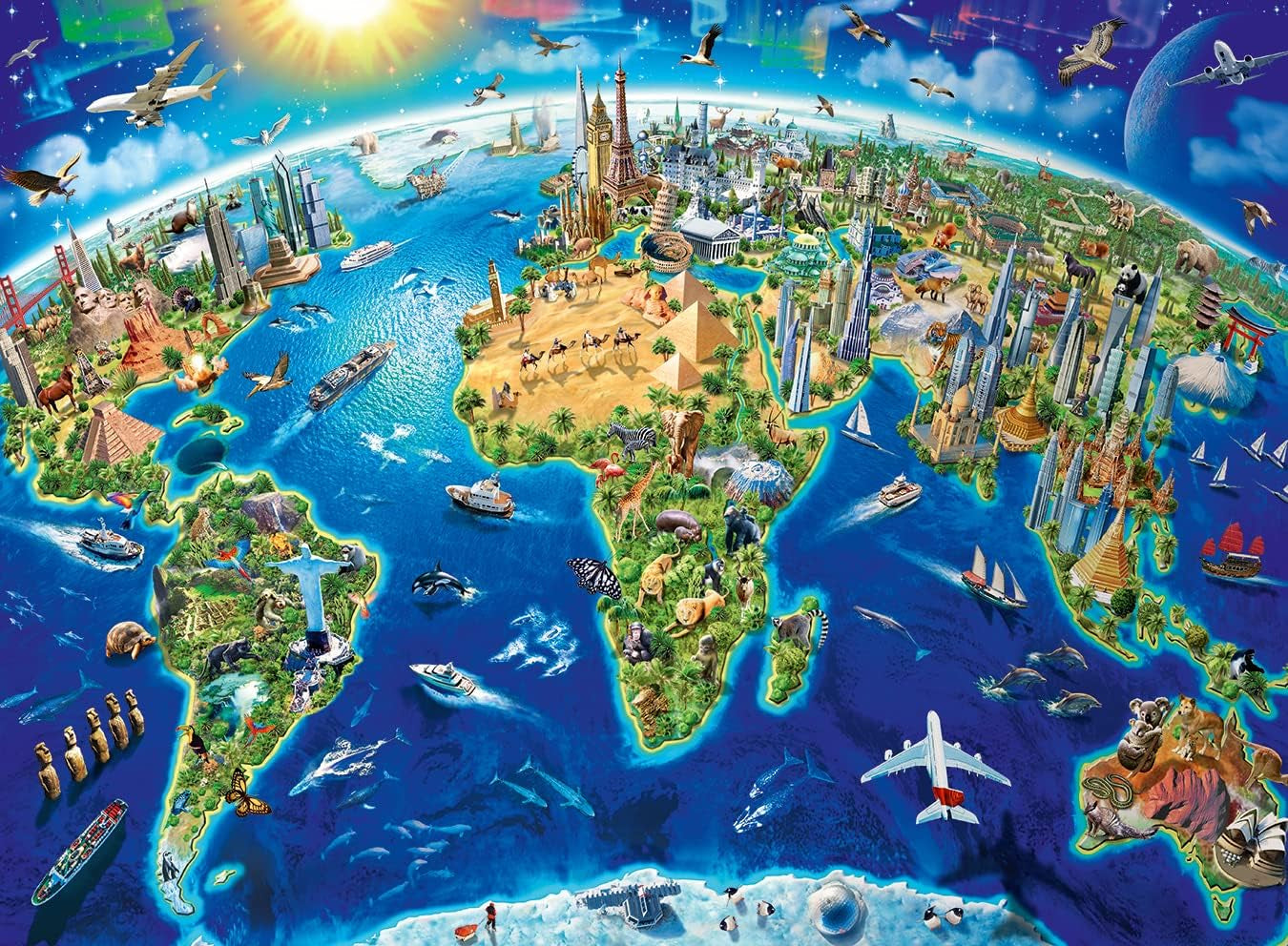 Puzzle infantil Ravensburger - 12722 Mundo grande y ancho - Puzzle de mapamundi para niños a partir de 8 años, con 200 piezas en formato XXL Puzzle Naty Shop