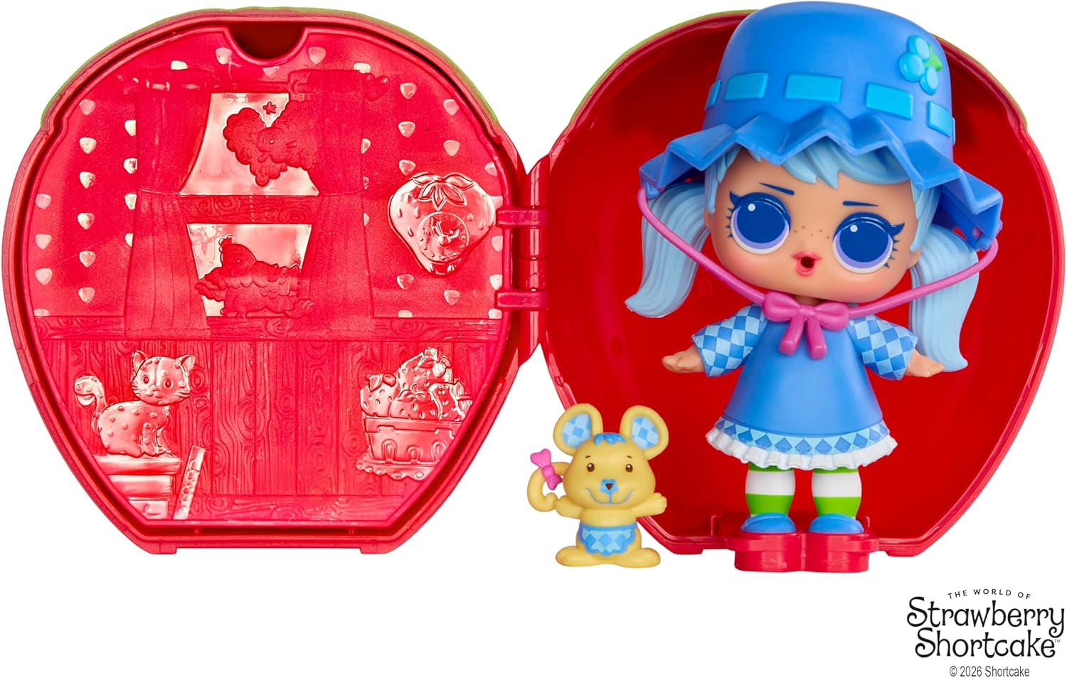 Jajaja ¡Sorpresa! Loves Strawberry Shortcake Tots - Muñecas perfumadas coleccionables con 7 sorpresas, mascota, moda, zapatos, sombrero, juego con casa convertible de Strawberry Shortcake, a partir de 4 años