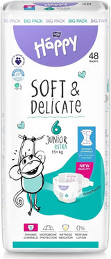 Pañales Bella Baby Happy Premium, Talla 6, Junior Extra, 15+ kg, 96 piezas, Sello DERMATEST y OEKO-TEX, Pañales Desechables para Bebé