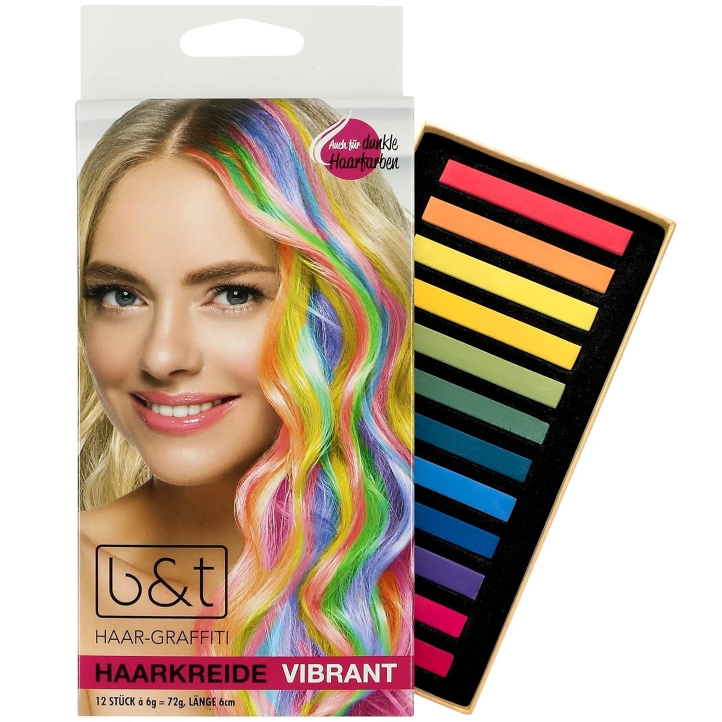 Juego de lápices (carritos) para colorear el cabello de 12 colores vibrantes - fácil de usar - lavable - tinte temporal para el cabello - también para colores de cabello oscuros - como regalo Halloween Carnaval Cumpleaños Navidad Tinte para el cabello Naty Shop Título predeterminado