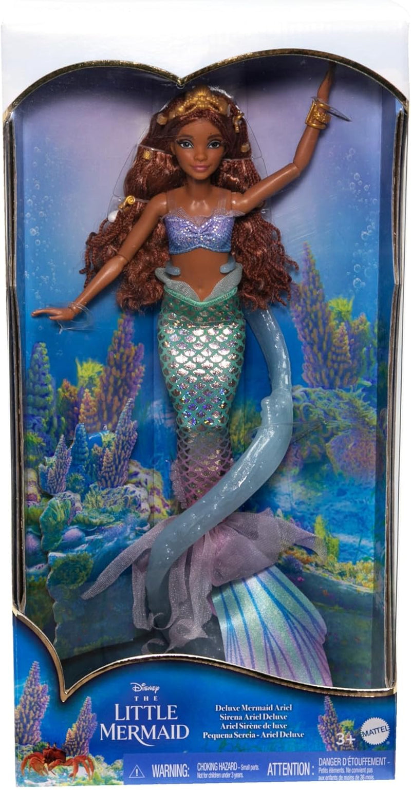 Mattel Disney Ariel La Sirenita - Muñeca Sirena de Lujo con Cuentas para el Cabello y Soporte para muñecas para Juego imaginativo y exhibición, para niños a Partir de 3 años, HNF42