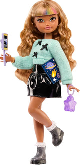 Muñeca Barbie Dream Besties y accesorios, muñeca Zia Fashion con arreglos desmontables y cabello castaño ondulado, cabello y luna de 7 piezas, JGG36