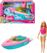 Set Barbie Lancha Rápida, Muñeca Barbie con Pelo Rubio, Chaleco Salvavidas Rosa, Barco, Cachorro, Accesorios, Regalos para 3+, Grg30 Naty Shop Muñecas Set Barbie Lancha Rápida