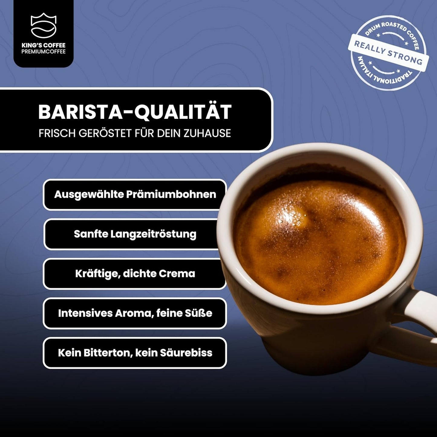 KING'S COFFEE - AMESTEC RS ESPRESSO - 1 kg de granos de café fuertes y aromáticos - café de baja acidez - café en grano entero - tostado en pequeñas cantidades procedente de Italia - granos de espresso para máquinas totalmente automáticas y portafiltros