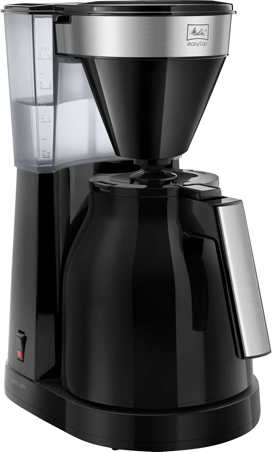 Melitta Easy Top - Cafetera espresso con filtro y jarra de cristal, para hasta 10 tazas de café, negro/acero inoxidable
