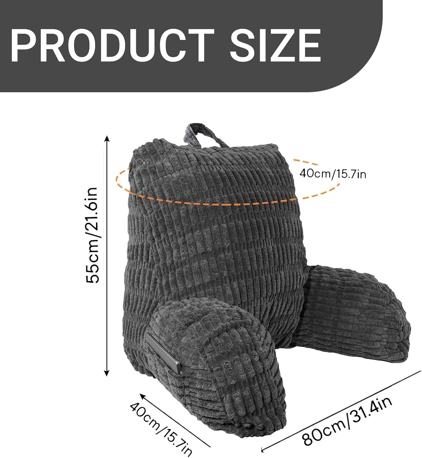 Almohada de lectura para cama y sofá, almohada de lectura con reposamuñecas, reposabrazos y respaldo, almohada de respaldo para descansar, relajarse, leer, trabajar en la computadora portátil, mirar televisión (gris oscuro)