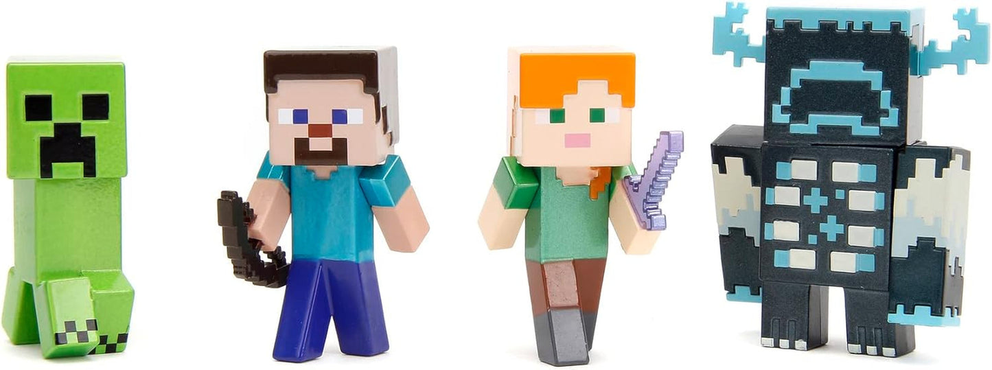 Jada Toys Juego de Figuras Minecraft (4 Piezas) Hechas de Metal - Figuras Coleccionables Minecraft Caves & Cliffs (Steve, Alex, Creeper y Warden) Para Gamers y Coleccionistas 8+ 6cm Cada Figuras de Acción Naty Shop