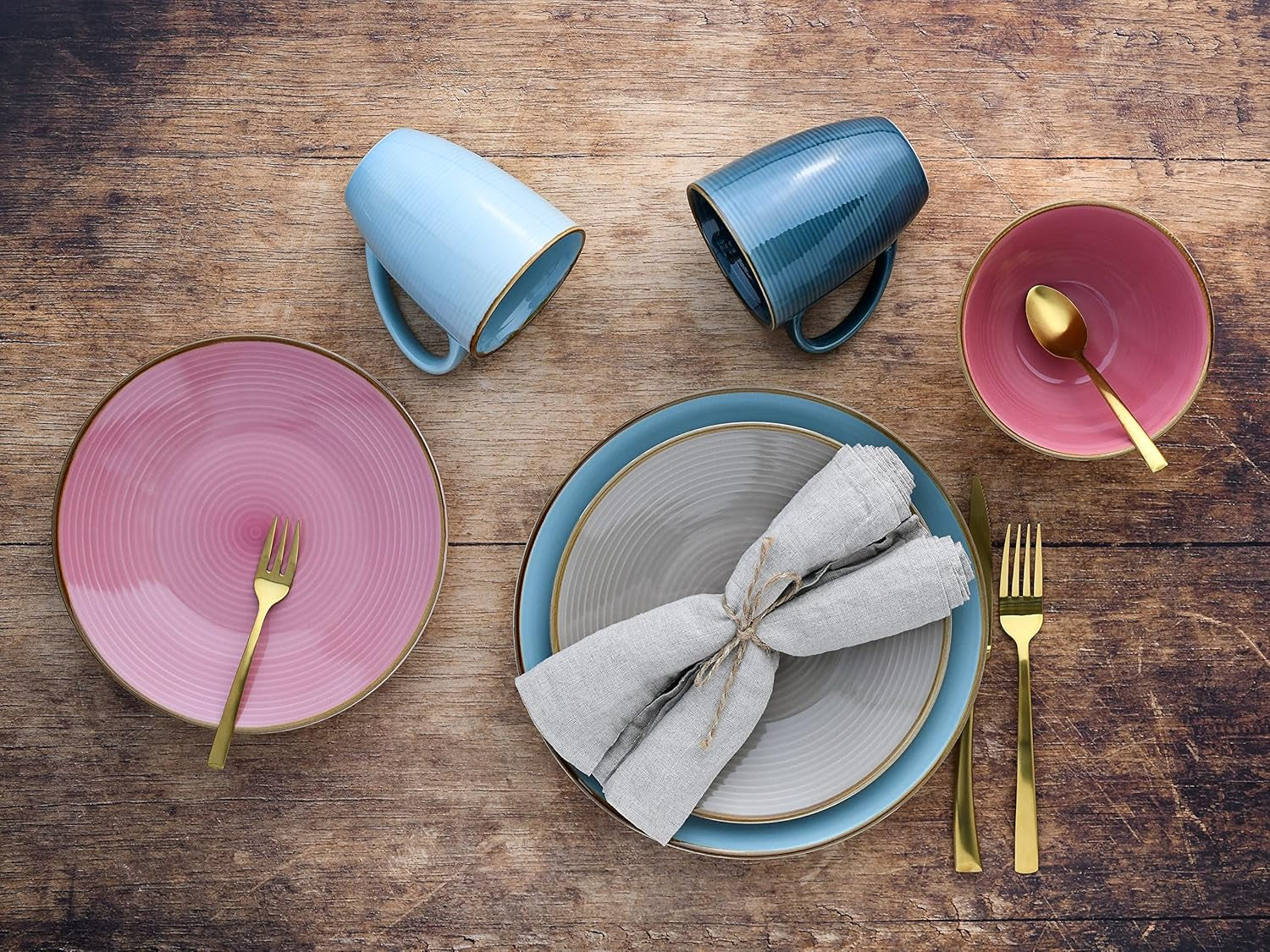 CreaTable, 22506, serie COZY DAY, juego de vajilla de 16 piezas para 4, servicio combinado de porcelana, apto para lavavajillas y microondas, fabricación de calidad