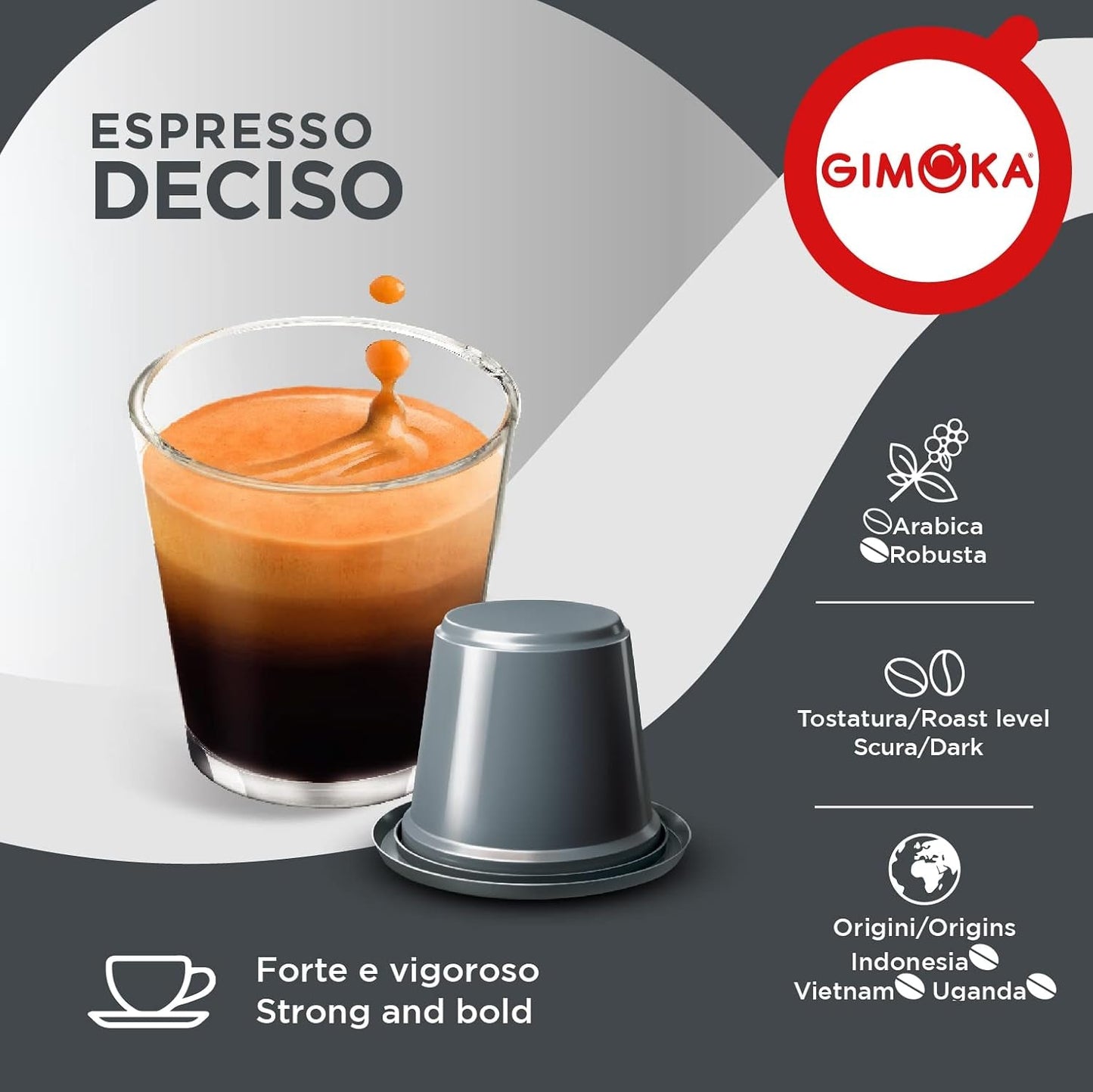 Gimoka Kaffeekapseln Espresso Deciso, Intensität 13/13-100 Kapsel - Compatible con Nespresso* Haushalts-Espressomaschinen - 100 Stück (10 x 10 Getränke) - Hergestellt in Italien