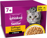 Whiskas 7+ Comida Húmeda para Gatos Selección de Aves en Salsa 24 x 85 g (2 Packs) - Comida húmeda de alta calidad a partir de 7 años en 48 bolsitas para servir