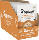 Applaws Nassfutter 100% natural para Katzen, Hühnerbrust mit Tunfischfilet in Brühe - Paquete con 12 bolsas de 70 g