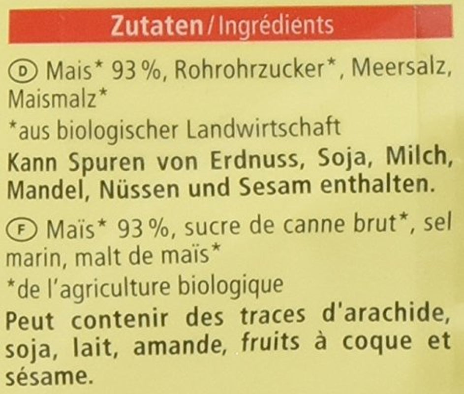 Copos de maíz ecológicos, sin gluten, 375 g