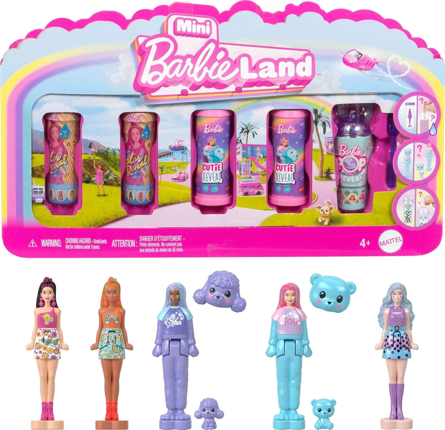 Barbie Mini Barbieland Juego de 5 muñecas Fashionistas, Aprox. Juego de colección sorpresa de minimuñecas de 3,8 cm de altura con fundas de lápiz labial (los estilos pueden variar), JBD26 Naty Shop Dolls, paquete de 4
