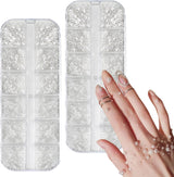 12 Größen Nail Art Perlen, Flache Perlen, Nail Art Accessoires, Halbkreis Nagelperlen, Weiße Nail Charms Und Glitzersteine ​​​​Nägel Für Nail Art Design, DIY Basteln, Alltag, Hochzeit (2 cajas)