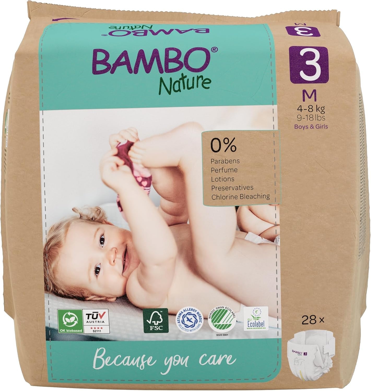 Pañales para bebé Bambo Nature, tamaño 1 (2-4 kg), caja mensual de 132 unidades | Pañales Premium con protección mejorada contra fugas | Máxima comodidad y libertad para los recién nacidos | Pañales testados dermatológicamente
