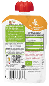 FRECHE FREUNDE Bolsa de fruta orgánica exprimible, manzana, canela, pera, arroz, puré de fruta de espelta con cereales para bebés a partir de 6 meses, vegano, paquete de 6 (6 x 100 g)