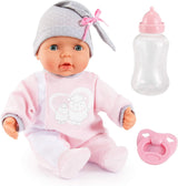 Bayer Design 93829AA My Piccolina muñeca interactiva con función, Muñeca que habla, Mueve la boca, 38 cm, Chupete, Biberón, Rosa, Gris