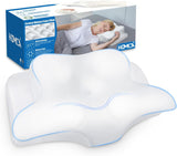 HOMCA Almohada para el cuello, almohada ergonómica de espuma viscoelástica, funda de almohada de enfriamiento 3D para posición supina, lateral o prona, 62 x 41 x 9,5/12,5 cm Almohadas ortopédicas cervicales Naty Shop Blanco
