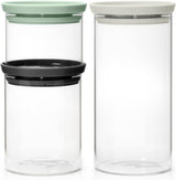 Brabantia - Recipiente de vidrio apilable con tapa - Juego de 3 - Almacenamiento de alimentos - Mantiene los alimentos frescos por más tiempo - Sello de silicona - Apto para lavavajillas - Gris oscuro/Gris claro/Verde jade - Cajas de almacenamiento de alimentos de 0,3 L/0,6 L/1,1 L Naty Shop Default Title