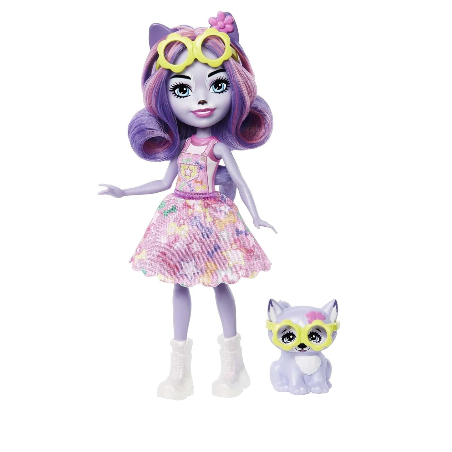 Enchantimals HHB90 - Muñeca Hadley Husky (Aprox.15 cm) y figura de animal de perro de trineo, muñeca pequeña con falda desmontable y accesorios, gran regalo para niños a partir de 4 años