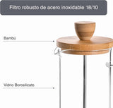 Cafetera Francesa, Prensa De Café, Cafetera De Émbolo, Cafetera De Filtro Francés, 3 Tazas, 0,35 L, Acero Y Madera